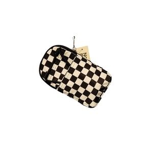 Checkered Print Pouch Bag Small Bungee Crossbody Bag MBM CAT 2360 Black White